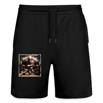 Geekhead-Pirate - Stanley/Stella Trainer Unisex Organic Jogging Shorts - black - Front - Nik (191cm) & Marisol (170cm)