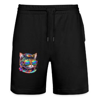 Le chat le plus cool du monde - Short de jogging bio TRAINER Stanley/Stella unisexe - noir - Devant - Nik (191cm) & Marisol (170cm)