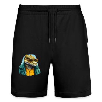 Crocodile de rue | Amoureux des crocodiles - Short de jogging bio TRAINER Stanley/Stella unisexe - noir - Devant - Nik (191cm) & Marisol (170cm)