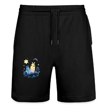 Sui und Kui in Bewegung - Stanley/Stella Unisex Bio Joggingshorts Trainer  - Schwarz - Vorne - Nik (191cm) & Marisol (170cm)