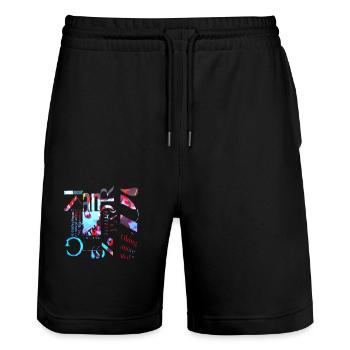 Newspaper Clips Scrapbook Magazines Alphabet Code - Stanley/Stella Trainer Unisex Organic Jogging Shorts - black - Front - Nik (191cm) & Marisol (170cm)