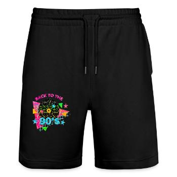 90s cute 80s retro vintage funny cool nostalgia - Stanley/Stella Trainer Unisex Organic Jogging Shorts - black - Front - Nik (191cm) & Marisol (170cm)