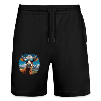 Une vache en lunettes de soleil en montagne - Short de jogging bio TRAINER Stanley/Stella unisexe - noir - Devant - Nik (191cm) & Marisol (170cm)