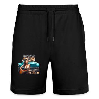 Pinup - Stanley/Stella Unisex Bio Joggingshorts Trainer  - Schwarz - Vorne - Nik (191cm) & Marisol (170cm)