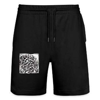 Abstraction échiquéenne n°2 - Short de jogging bio TRAINER Stanley/Stella unisexe - noir - Devant - Nik (191cm) & Marisol (170cm)