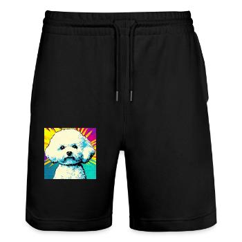 Bichon Frisé Pop Art - Stanley/Stella Unisex Bio Joggingshorts Trainer  - Schwarz - Vorne - Nik (191cm) & Marisol (170cm)
