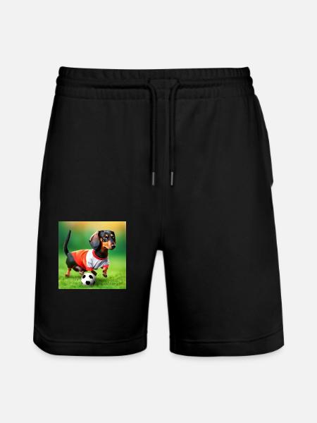 Dackel beim Hundefußball - Stanley/Stella Unisex Bio Joggingshorts Trainer - Schwarz