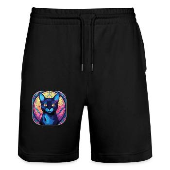 Buntes Aquarellgemälde der Bombai-Katzenrasse - Stanley/Stella Unisex Bio Joggingshorts Trainer  - Schwarz - Vorne - Nik (191cm) & Marisol (170cm)