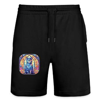 Bunte Britisch Kurzhaar Katzenrasse Aquarell - Stanley/Stella Unisex Bio Joggingshorts Trainer  - Schwarz - Vorne - Nik (191cm) & Marisol (170cm)