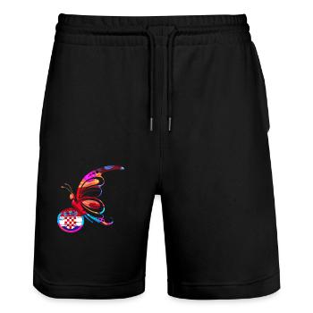 Schmetterling Natur Bunte Flagge Regenbogen Kroatien HRV - Stanley/Stella Unisex Bio Joggingshorts Trainer  - Schwarz - Vorne - Nik (191cm) & Marisol (170cm)