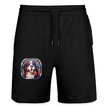 Colorful Bernese Mountain Dog Breed Watercolor Gla - Stanley/Stella Trainer Unisex Organic Jogging Shorts - black - Front - Nik (191cm) & Marisol (170cm)