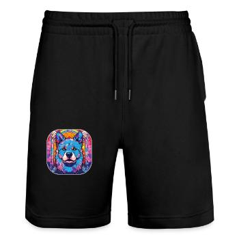 Colorful Akita Dog Breed Watercolor Glass Painting - Stanley/Stella Trainer Unisex Organic Jogging Shorts - black - Front - Nik (191cm) & Marisol (170cm)
