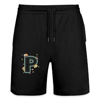 Buchstabe p Fahrzeug - personalisiertes Kindergeschenk - Stanley/Stella Unisex Bio Joggingshorts Trainer  - Schwarz - Vorne - Nik (191cm) & Marisol (170cm)