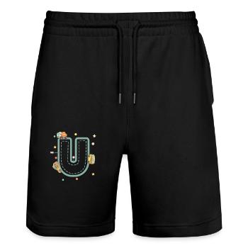Buchstabe u Fahrzeug - personalisiertes Kindergeschenk - Stanley/Stella Unisex Bio Joggingshorts Trainer  - Schwarz - Vorne - Nik (191cm) & Marisol (170cm)