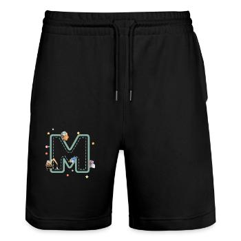 Buchstabe m Fahrzeug - personalisiertes Kindergeschenk - Stanley/Stella Unisex Bio Joggingshorts Trainer  - Schwarz - Vorne - Nik (191cm) & Marisol (170cm)