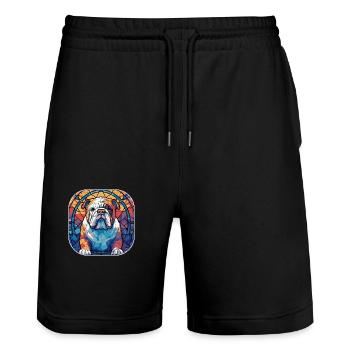 Colorful English Bulldog Dog Breed Watercolor Glas - Stanley/Stella Trainer Unisex Organic Jogging Shorts - black - Front - Nik (191cm) & Marisol (170cm)