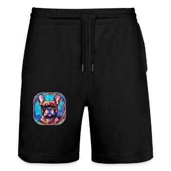 Bunte französische Bulldogge Hunderasse Aquarellglas - Stanley/Stella Unisex Bio Joggingshorts Trainer  - Schwarz - Vorne - Nik (191cm) & Marisol (170cm)