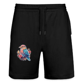 Bird Flowers - Stanley/Stella Trainer Unisex Organic Jogging Shorts - black - Front - Nik (191cm) & Marisol (170cm)