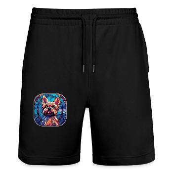Colorful Yorkie Dog Breed Watercolor Painting - Stanley/Stella Trainer Unisex Organic Jogging Shorts - black - Front - Nik (191cm) & Marisol (170cm)