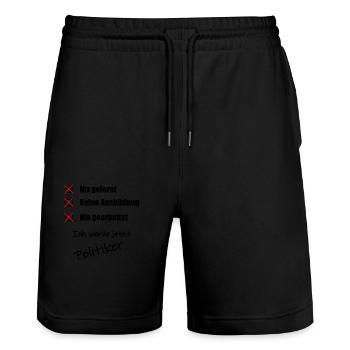 Ich werde jetzt Politiker geck fun - Stanley/Stella Unisex Bio Joggingshorts Trainer  - Schwarz - Vorne - Nik (191cm) & Marisol (170cm)