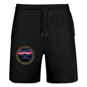 UFO - Roswell Nachtwache Logo - Stanley/Stella Unisex Bio Joggingshorts Trainer  - Schwarz - Vorne - Nik (191cm) & Marisol (170cm)