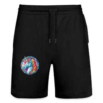 Unicorn Colorful Watercolor Animal Illustration - Stanley/Stella Trainer Unisex Organic Jogging Shorts - black - Front - Nik (191cm) & Marisol (170cm)