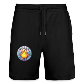 Chick Colorful Watercolor Animal Pet Illustration - Stanley/Stella Trainer Unisex Organic Jogging Shorts - black - Front - Nik (191cm) & Marisol (170cm)