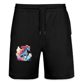 at a colorful gallop - Stanley/Stella Trainer Unisex Organic Jogging Shorts - black - Front - Nik (191cm) & Marisol (170cm)