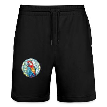 Papagei Buntes Aquarell Tier Haustier Illustration - Stanley/Stella Unisex Bio Joggingshorts Trainer  - Schwarz - Vorne - Nik (191cm) & Marisol (170cm)