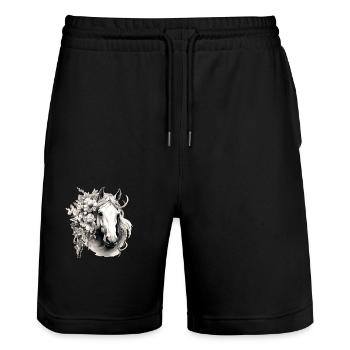 Pferd mit Blumen - Stanley/Stella Unisex Bio Joggingshorts Trainer  - Schwarz - Vorne - Nik (191cm) & Marisol (170cm)