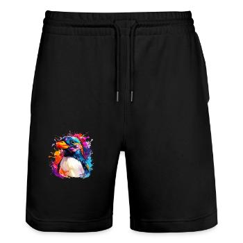 colorful penguin - Stanley/Stella Trainer Unisex Organic Jogging Shorts - black - Front - Nik (191cm) & Marisol (170cm)