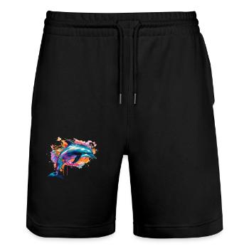 Delfin im bunten Meer - Stanley/Stella Unisex Bio Joggingshorts Trainer  - Schwarz - Vorne - Nik (191cm) & Marisol (170cm)
