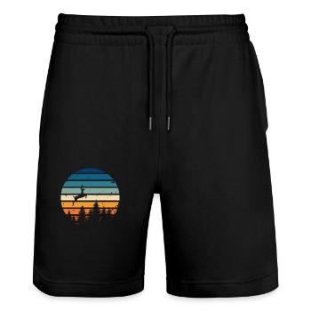 Retro-Hirsch - Stanley/Stella Unisex Bio Joggingshorts Trainer  - Schwarz - Vorne - Nik (191cm) & Marisol (170cm)