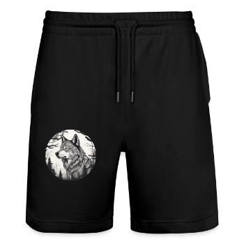 Portrait of a Wolf - Stanley/Stella Trainer Unisex Organic Jogging Shorts - black - Front - Nik (191cm) & Marisol (170cm)
