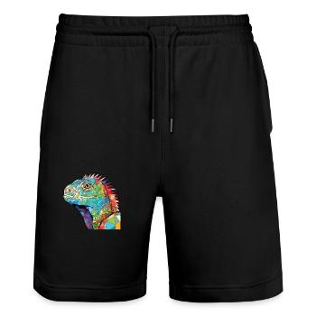 Iguana Colorful Watercolor Animal Pet Illustration - Stanley/Stella Trainer Unisex Organic Jogging Shorts - black - Front - Nik (191cm) & Marisol (170cm)