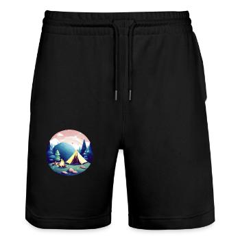 Caravane Camp Camping Tentes cadeaux Camping-car - Short de jogging bio TRAINER Stanley/Stella unisexe - noir - Devant - Nik (191cm) & Marisol (170cm)