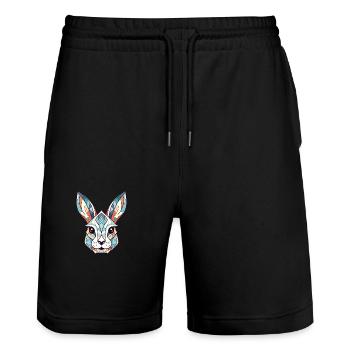 Lapin blanc Aquarelle colorée Animal Cartoon - Short de jogging bio TRAINER Stanley/Stella unisexe - noir - Devant - Nik (191cm) & Marisol (170cm)