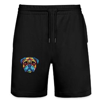 Mops Buntes Aquarell Tier Haustier Illustration - Stanley/Stella Unisex Bio Joggingshorts Trainer  - Schwarz - Vorne - Nik (191cm) & Marisol (170cm)