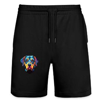 Rottweiler Hund Buntes Aquarell Tier Karikatur - Stanley/Stella Unisex Bio Joggingshorts Trainer  - Schwarz - Vorne - Nik (191cm) & Marisol (170cm)