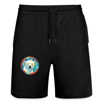 Polar Bear Colorful Watercolor Animal Illustration - Stanley/Stella Trainer Unisex Organic Jogging Shorts - black - Front - Nik (191cm) & Marisol (170cm)