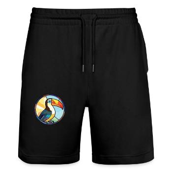 Toucan Colorful Watercolor Animal Pet Illustration - Stanley/Stella Trainer Unisex Organic Jogging Shorts - black - Front - Nik (191cm) & Marisol (170cm)