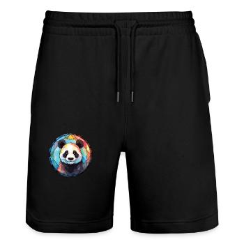 Panda Colorful Watercolor Animal Pet Illustration - Stanley/Stella Trainer Unisex Organic Jogging Shorts - black - Front - Nik (191cm) & Marisol (170cm)