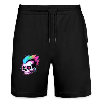 Cute Punk Skull / Kawaii Punk Skull - Stanley/Stella Trainer Unisex Organic Jogging Shorts - black - Front - Nik (191cm) & Marisol (170cm)