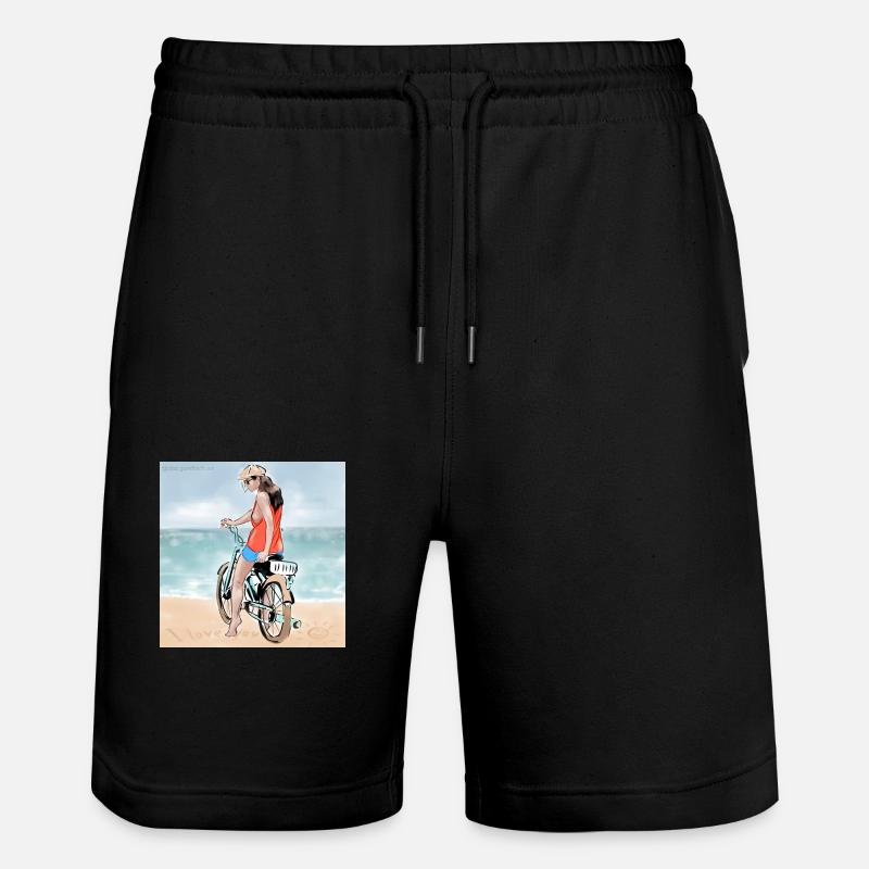Frau auf dem Moped - Stanley/Stella Unisex Bio Joggingshorts Trainer - Schwarz