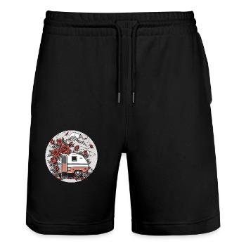 Camper / Motorhome / camping / Roadtrip / Travel - Stanley/Stella Trainer Unisex Organic Jogging Shorts - black - Front - Nik (191cm) & Marisol (170cm)