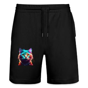 Cat Colorful - Stanley/Stella Trainer Unisex Organic Jogging Shorts - black - Front - Nik (191cm) & Marisol (170cm)