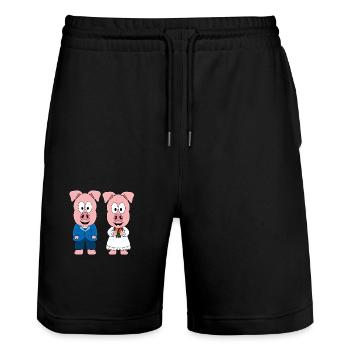 HOCHZEIT - BRAUTPAAR - LIEBE - SCHWEINE - SCHWEIN - Stanley/Stella Unisex Bio Joggingshorts Trainer  - Schwarz - Vorne - Nik (191cm) & Marisol (170cm)