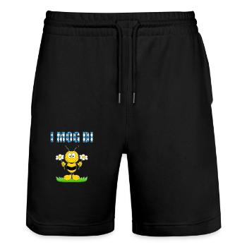 I MOG DI - BIENE - BLUMEN - LIEBE - BIENEN - LOVE - Stanley/Stella Unisex Bio Joggingshorts Trainer  - Schwarz - Vorne - Nik (191cm) & Marisol (170cm)