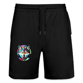 Colorful Wolf - Stanley/Stella Trainer Unisex Organic Jogging Shorts - black - Front - Nik (191cm) & Marisol (170cm)