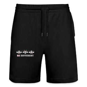 BE DIFFERENT - FLEDERMÄUSE - FLEDERMAUS - WÄSCHE - Stanley/Stella Unisex Bio Joggingshorts Trainer  - Schwarz - Vorne - Nik (191cm) & Marisol (170cm)